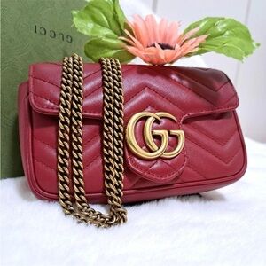 Gucci Red Leather Mini Marmot Crossbody Bag.Leather Crossbody Bag